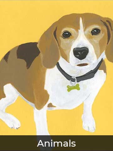 Dog on yellow background